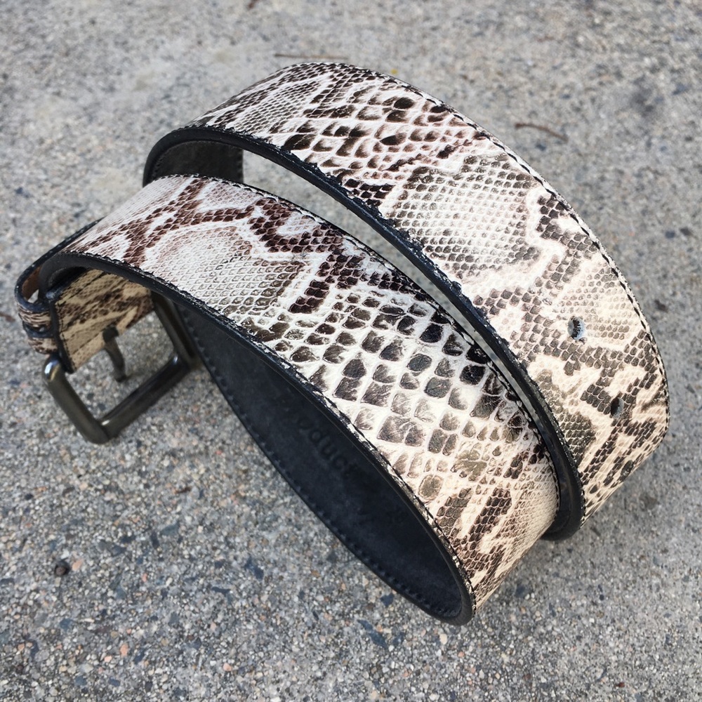 VTG Snakeskin Print Leather Waist Belt~ - Picture 3 of 4